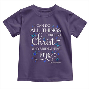 ALS Awareness Toddler T Shirt I Can Do All Things Through Christ Butterfly Bible Verse Motivational TS10 Purple Print Your Wear