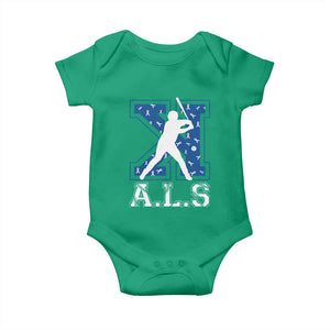 ALS Awareness Baby Onesie Baseball Strike Out ALS Support TS10 Irish Green Print Your Wear
