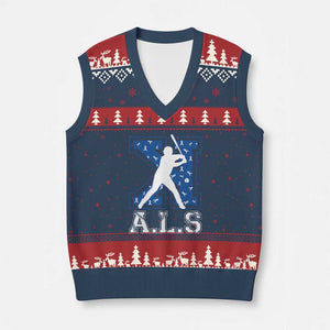 ALS Awareness V-Neck Knit Sweater Vest Baseball Strike Out ALS Support TS10 Navy Red Print Your Wear