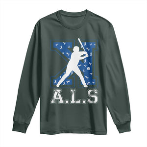 ALS Awareness Long Sleeve Shirt Baseball Strike Out ALS Support TS10 Dark Forest Green Print Your Wear