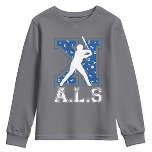 ALS Awareness Youth Sweatshirt Baseball Strike Out ALS Support TS10 Charcoal Print Your Wear