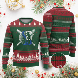 ALS Awareness Ugly Christmas Sweater Blue Ribbon Baseball Strike Out ALS Support TS10 Red Green Print Your Wear