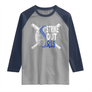 ALS Awareness Raglan Shirt Blue Ribbon Baseball Strike Out ALS Support TS10 Sport Gray Navy Print Your Wear