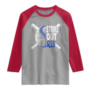 ALS Awareness Raglan Shirt Blue Ribbon Baseball Strike Out ALS Support TS10 Sport Gray Red Print Your Wear