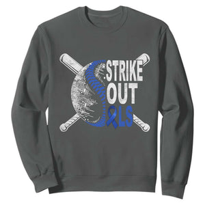 ALS Awareness Sweatshirt Blue Ribbon Baseball Strike Out ALS Support TS10 Dark Heather Print Your Wear