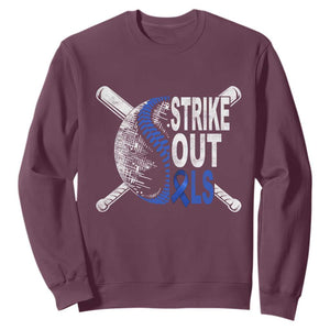 ALS Awareness Sweatshirt Blue Ribbon Baseball Strike Out ALS Support TS10 Maroon Print Your Wear