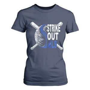 ALS Awareness T Shirt For Women Blue Ribbon Baseball Strike Out ALS Support TS10 Navy Print Your Wear