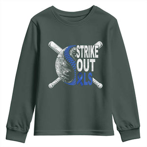 ALS Awareness Youth Sweatshirt Blue Ribbon Baseball Strike Out ALS Support TS10 Dark Forest Green Print Your Wear