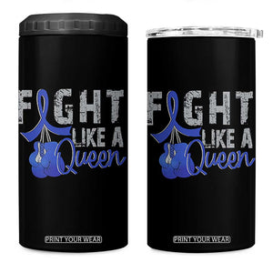 Fight Like A Queen 4 in 1 Can Cooler Tumbler Blue Ribbon Colon Cancer Awareness TS10 One Size: 16 oz Black Print Your Wear