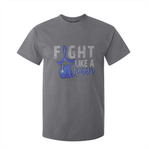 Fight Like A Queen T Shirt For Kid Blue Ribbon Colon Cancer Awareness TS10 Charcoal Print Your Wear