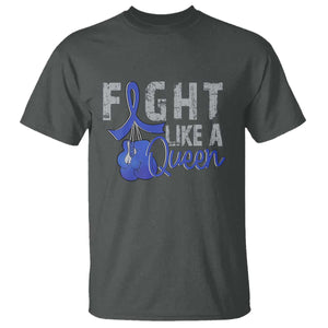 Fight Like A Queen T Shirt Blue Ribbon Colon Cancer Awareness TS10 Dark Heather Print Your Wear