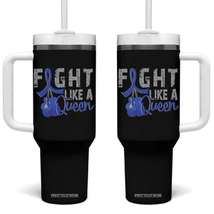 Fight Like A Queen Tumbler With Handle Blue Ribbon Colon Cancer Awareness TS10 One Size: 40 oz Black Print Your Wear