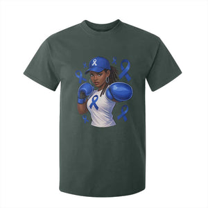 Black Women Fight Colon Cancer Blue Ribbon T Shirt For Kid African American Girls TS10 Dark Forest Green Print Your Wear