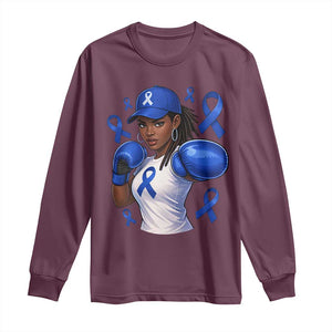 Black Women Fight Colon Cancer Blue Ribbon Long Sleeve Shirt African American Girls TS10 Maroon Print Your Wear