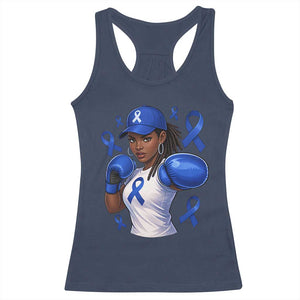 Black Women Fight Colon Cancer Blue Ribbon Racerback Tank Top African American Girls TS10 Navy Print Your Wear
