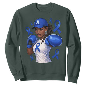 Black Women Fight Colon Cancer Blue Ribbon Sweatshirt African American Girls TS10 Dark Forest Green Print Your Wear