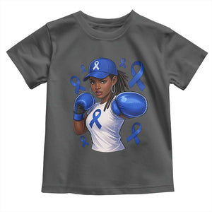 Black Women Fight Colon Cancer Blue Ribbon Toddler T Shirt African American Girls TS10 Dark Heather Print Your Wear