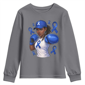 Black Women Fight Colon Cancer Blue Ribbon Youth Sweatshirt African American Girls TS10 Charcoal Print Your Wear