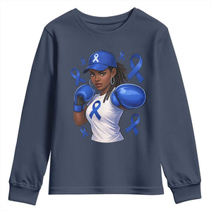 Black Women Fight Colon Cancer Blue Ribbon Youth Sweatshirt African American Girls TS10 Navy Print Your Wear