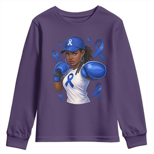 Black Women Fight Colon Cancer Blue Ribbon Youth Sweatshirt African American Girls TS10 Purple Print Your Wear