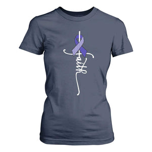 Faith ALS Awareness T Shirt For Women Blue Ribbon Motivational TS10 Navy Print Your Wear