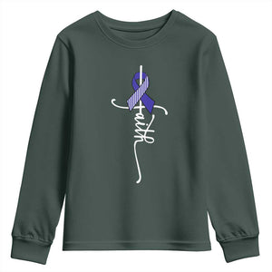 Faith ALS Awareness Youth Sweatshirt Blue Ribbon Motivational TS10 Dark Forest Green Print Your Wear