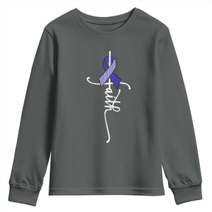 Faith ALS Awareness Youth Sweatshirt Blue Ribbon Motivational TS10 Dark Heather Print Your Wear