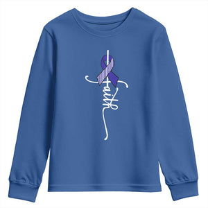 Faith ALS Awareness Youth Sweatshirt Blue Ribbon Motivational TS10 Royal Blue Print Your Wear