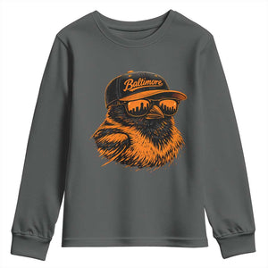 Retro Baltimore Youth Sweatshirt City Pride Oriole With Sunglasses TS10 Dark Heather Print Your Wear