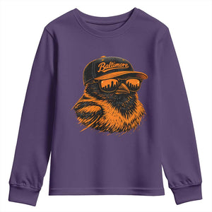 Retro Baltimore Youth Sweatshirt City Pride Oriole With Sunglasses TS10 Purple Print Your Wear