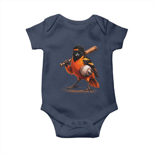 Oriole Baseball Player Baby Onesie Retro Funny Bird Mascot Baseball Fans TS10 Navy Print Your Wear