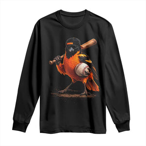 Oriole Baseball Player Long Sleeve Shirt Retro Funny Bird Mascot Baseball Fans TS10 Black Print Your Wear