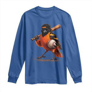 Oriole Baseball Player Long Sleeve Shirt Retro Funny Bird Mascot Baseball Fans TS10 Royal Blue Print Your Wear