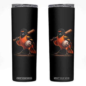Oriole Baseball Player Skinny Tumbler Retro Funny Bird Mascot Baseball Fans TS10 Black Print Your Wear
