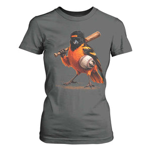 Oriole Baseball Player T Shirt For Women Retro Funny Bird Mascot Baseball Fans TS10 Dark Heather Print Your Wear