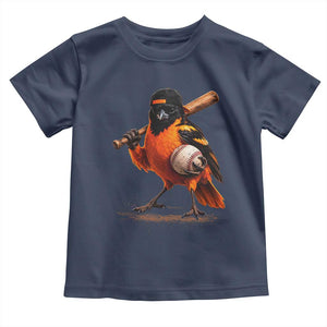 Oriole Baseball Player Toddler T Shirt Retro Funny Bird Mascot Baseball Fans TS10 Navy Print Your Wear