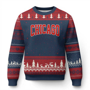 Retro Chicago Ugly Christmas Sweater Vintage Chicago Throwback Athletic Sports Style 80s 90s TS10 Navy Red Print Your Wear