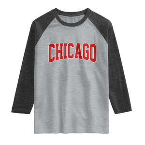 Retro Chicago Raglan Shirt Vintage Chicago Throwback Athletic Sports Style 80s 90s TS10 Heather Gray Heather Charcoal Print Your Wear