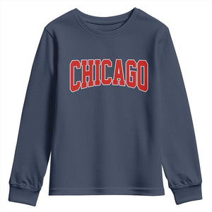 Retro Chicago Youth Sweatshirt Vintage Chicago Throwback Athletic Sports Style 80s 90s TS10 Navy Print Your Wear