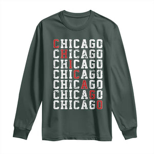 Vintage Chicago Long Sleeve Shirt Retro Distressed Classic Chicago TS10 Dark Forest Green Print Your Wear