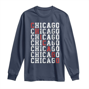 Vintage Chicago Long Sleeve Shirt Retro Distressed Classic Chicago TS10 Navy Print Your Wear