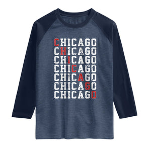 Vintage Chicago Raglan Shirt Retro Distressed Classic Chicago TS10 Heather Denim Navy Print Your Wear