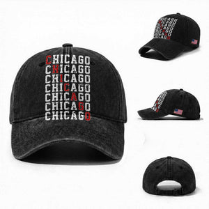 Vintage Chicago Washed Cotton Baseball Cap Retro Distressed Classic Chicago TS10 Washed Cap Universal Fit Black Print Your Wear