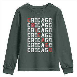 Vintage Chicago Youth Sweatshirt Retro Distressed Classic Chicago TS10 Dark Forest Green Print Your Wear