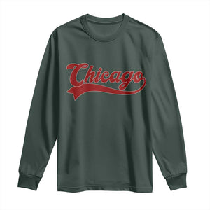 Retro Chicago Long Sleeve Shirt Varsity Script Vintage Sports Jersey Style 80s 90s TS10 Dark Forest Green Print Your Wear