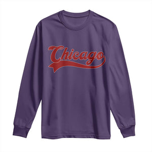 Retro Chicago Long Sleeve Shirt Varsity Script Vintage Sports Jersey Style 80s 90s TS10 Purple Print Your Wear