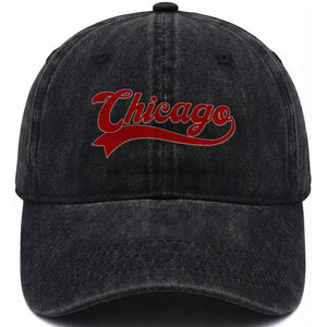 Retro Chicago Washed Cotton Baseball Cap Varsity Script Vintage Sports Jersey Style 80s 90s TS10 Print Your Wear