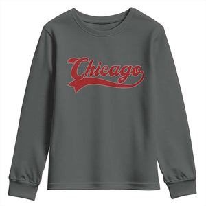 Retro Chicago Youth Sweatshirt Varsity Script Vintage Sports Jersey Style 80s 90s TS10 Dark Heather Print Your Wear