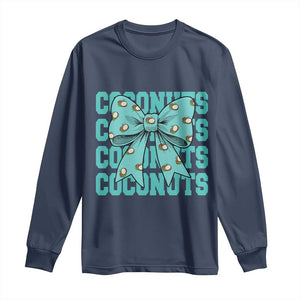 Retro Coconuts Coquette Bow Long Sleeve Shirt Summer Beach Coconut Fruit Humor TS10 Navy Print Your Wear