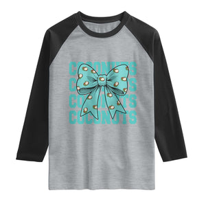 Retro Coconuts Coquette Bow Raglan Shirt Summer Beach Coconut Fruit Humor TS10 Heather Gray Black Print Your Wear